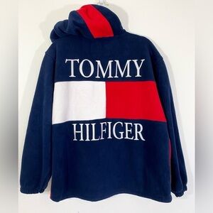 Vintage Tommy Hilfiger Fleece Jacket Hoodie Track Zip Front Embroidery 80s 90s
